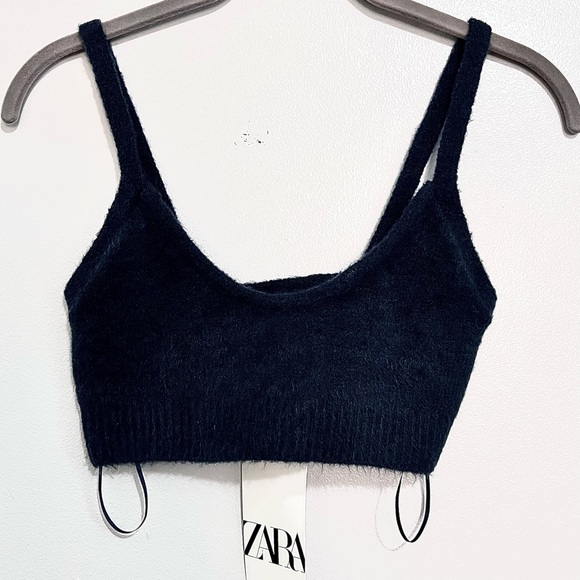 NWT Zara Fuzzy Navy Blue Soft Texture Cropped Top π - Picture 5 of 9